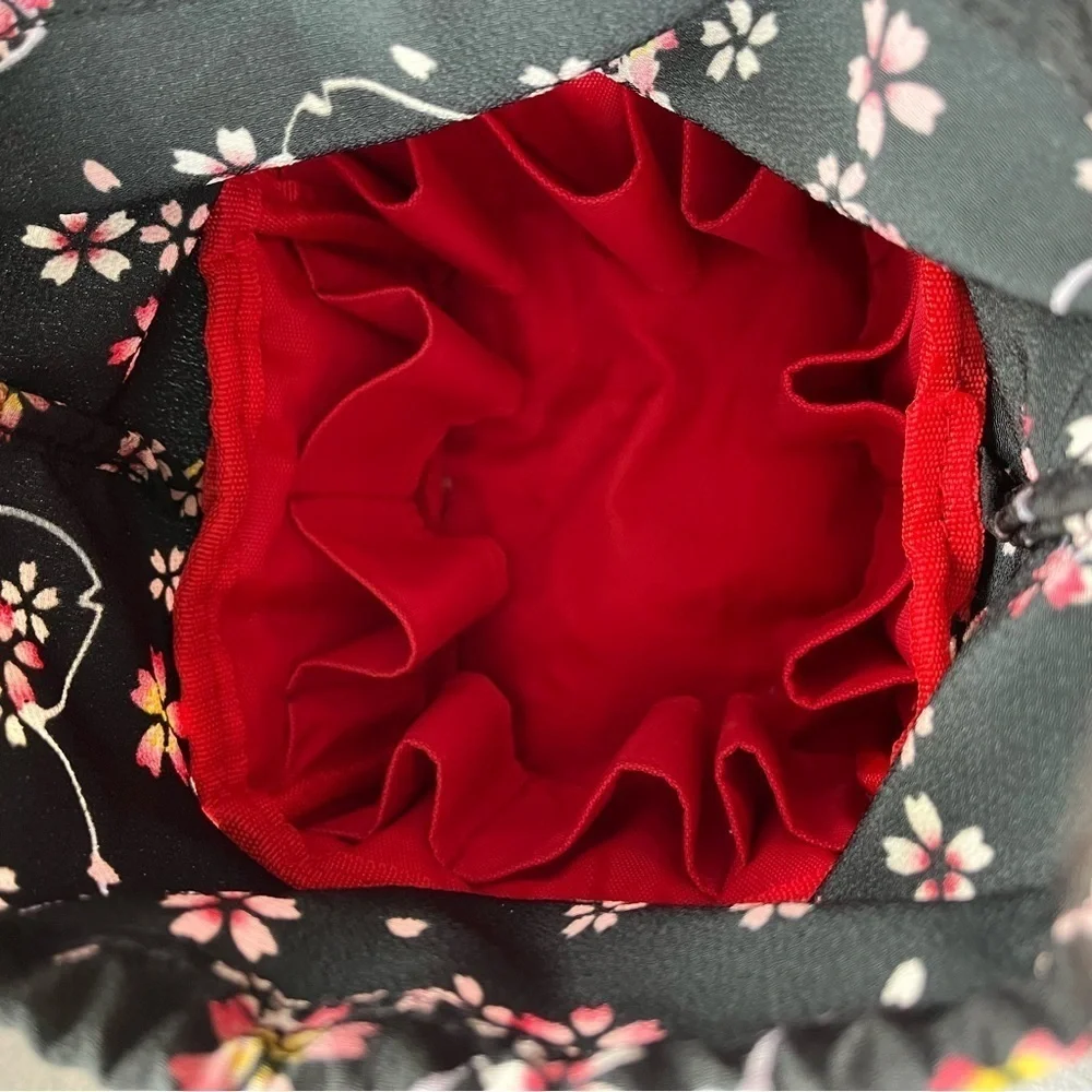 CHERRY BLOSSOM Drawstring Cosmetic Bag Denim Blue Pink Sakura